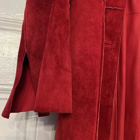Arden B Vintage Leather Suede coat jacket red belted wrap trench Small s - Picture 5 of 7